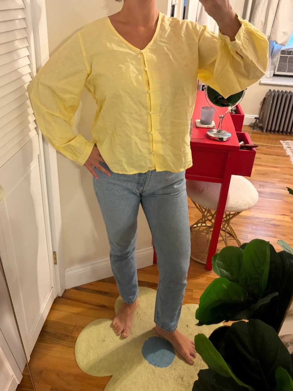 Laura Ashley Yellow Linen Blend Button-Front Blouse - Size Small